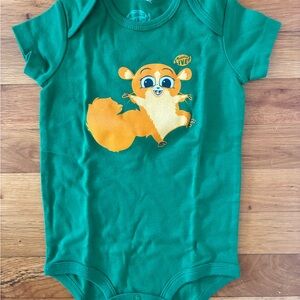 Green Kids One Piece with Cartoon Squirrel Design
